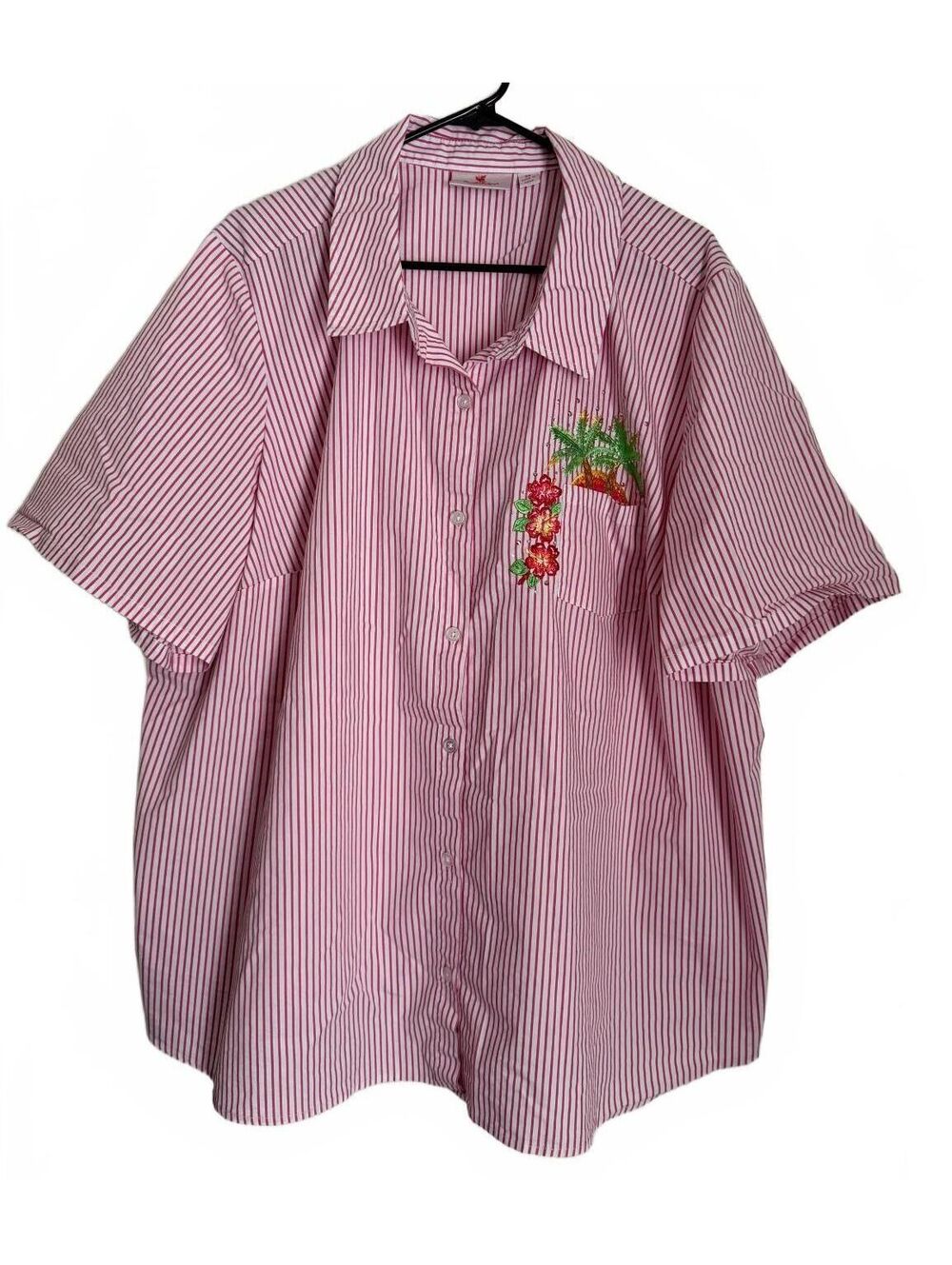 Quacker Factory by Jeanne Bice QVC Women's Blouse Size 3X Stripes Tropical Pink